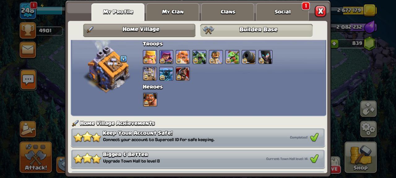 Buy Clash of clans Account TH14 Supercell ID Linked Code 10009