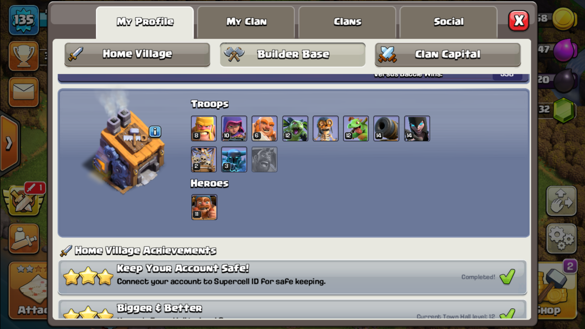 Buy Clash of clans Account TH12 Supercell ID Linked Code 10066