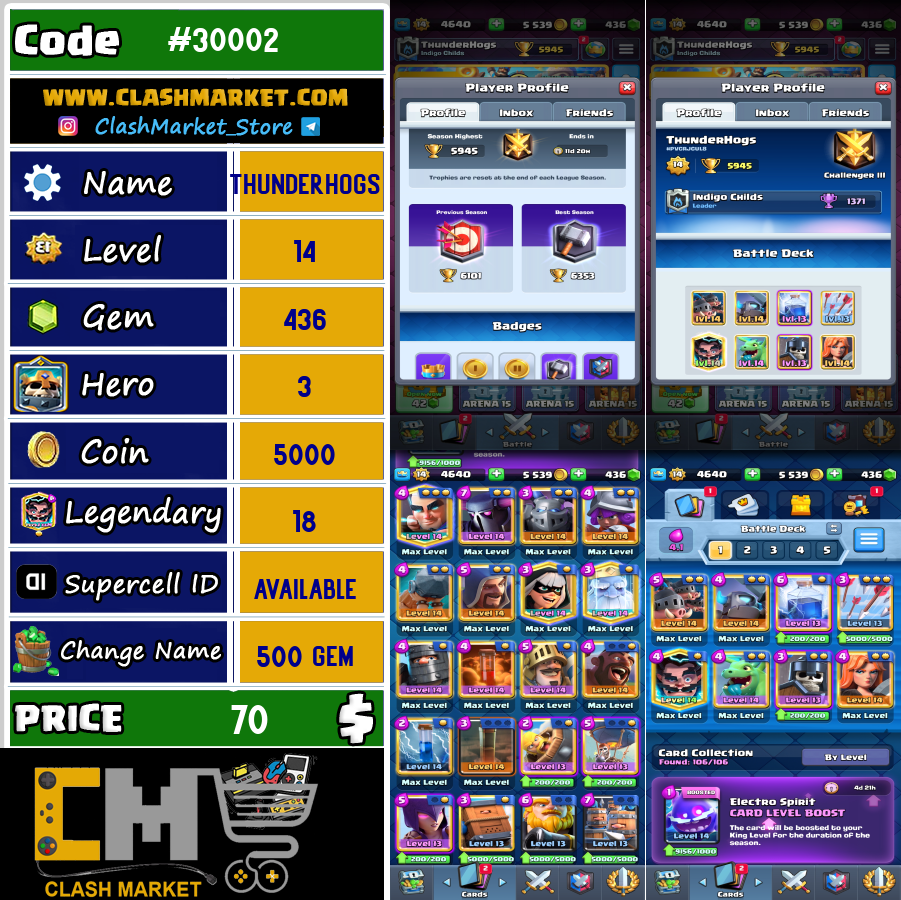 Buy Clash Royale Account Level 14 Code 30002