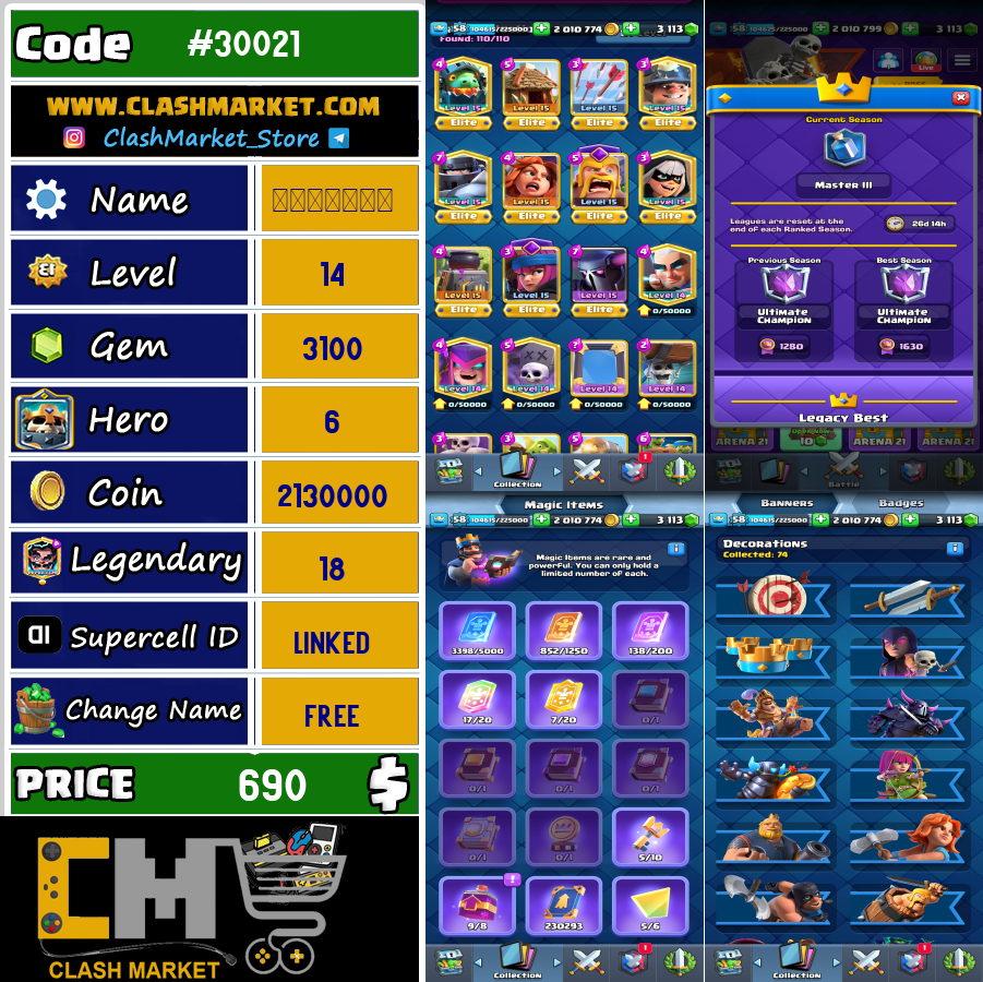 Buy Clash Royale Account Level 14 Code 30021
