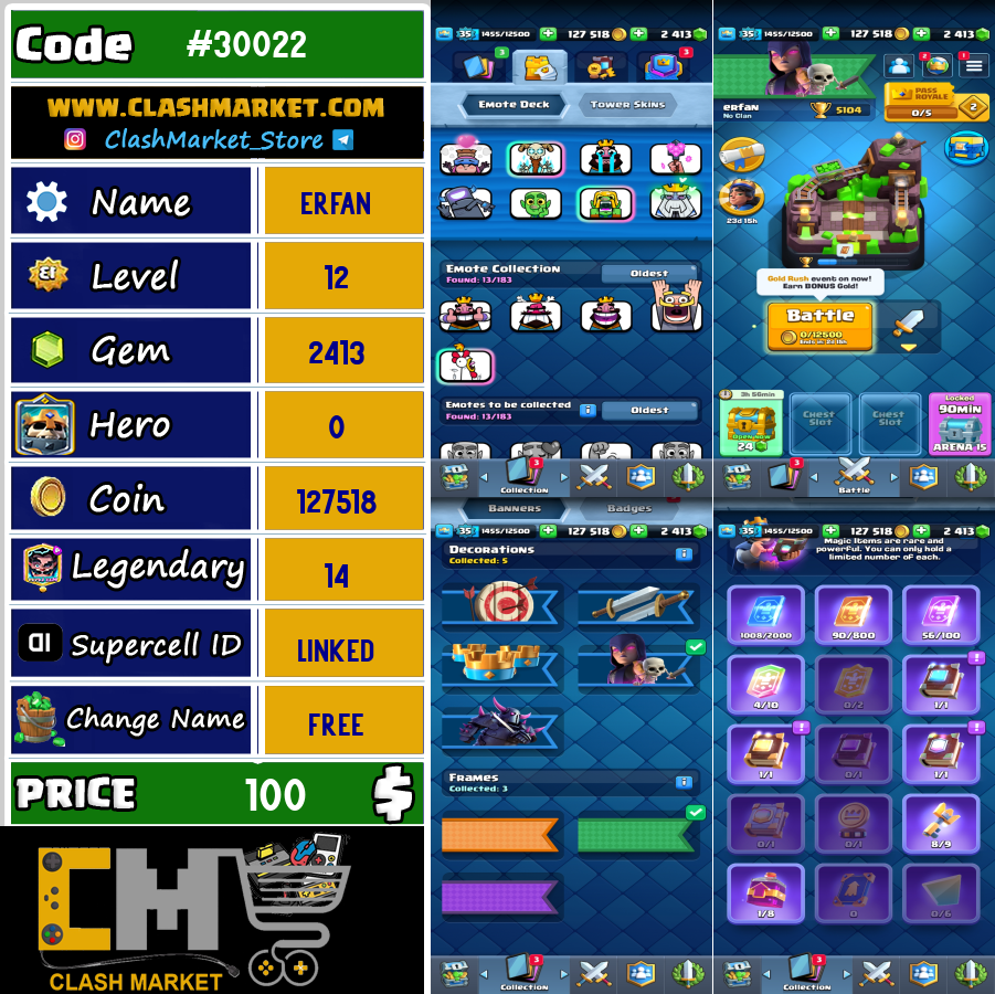 Buy Clash Royale Account Level 12 Code 30022